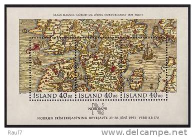 ISLANDE 1990 - Nordia 91, Ancienne Carte - BF Neuf ** (MNH) - Blocs-feuillets