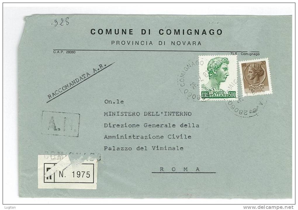 COMIGNAGO CAP 28060 - NOVARA  - ANNO 1981  NO - R - PIEMONTE -TEMATICA COMUNI D'ITALIA - STORIA POSTALE - Macchine Per Obliterare (EMA)