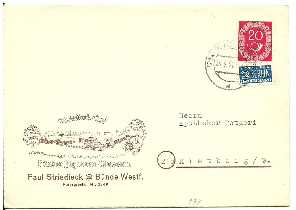 Deutschland BRD Beleg Aus 1951  Michel 130 - Briefe U. Dokumente