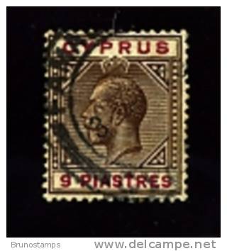 CYPRUS - 1912   GEORGE V   9  PIASTRES   WMK  MULTI  CA   FINE USED - Cyprus (...-1960)