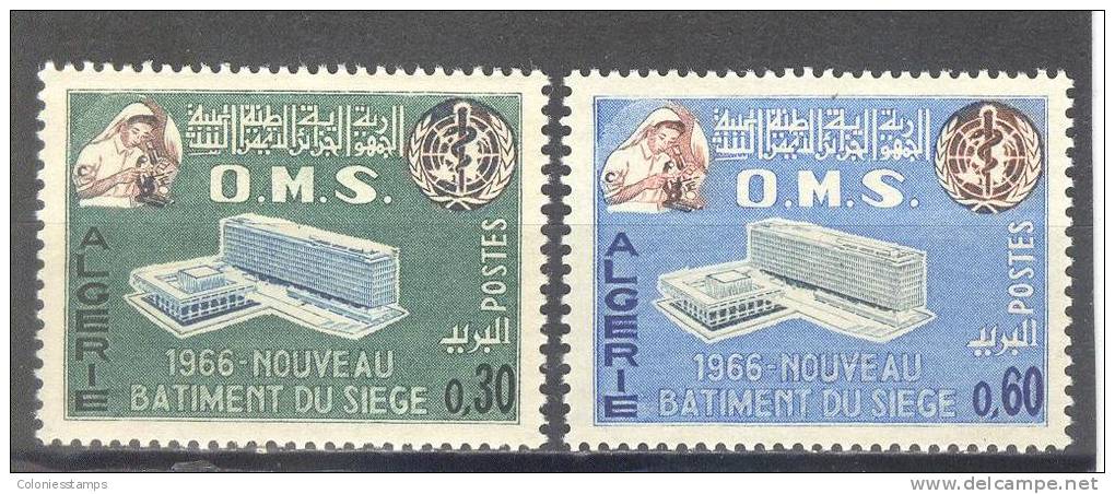 (S0091) ALGERIA, 1966 (Inauguration Of The WHO Headquarters). Complete Set. Mi ## 454-455. MNH** - Algérie (1962-...)