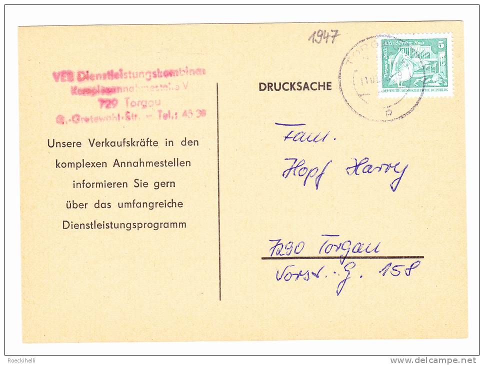 11.01.65  .  Bedarfsbeleg (-karte), Gelaufen Von Torgau Nach 7290 Torgau -  Siehe Scan  (DDR 1947 Hopf) - Lettres & Documents