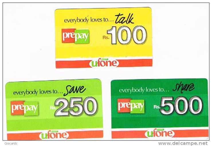 PAKISTAN - UFONE (GSM RECHARGE)  -  LOT OF 3 DIFFERENT     -  USED  -  RIF. 1719 - Pakistan