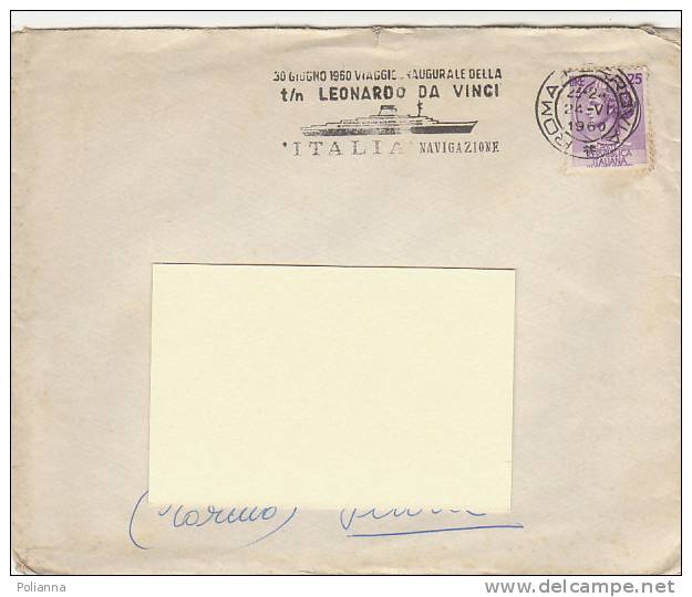 A1543 - 25 £ Sirac. Iso Su Lettera  VG ROMA-SCIOLZE  24/06/1960 Ann. A Targh."Leonardo Da Vinci Italia Di Navigazione" - 1946-60: Storia Postale