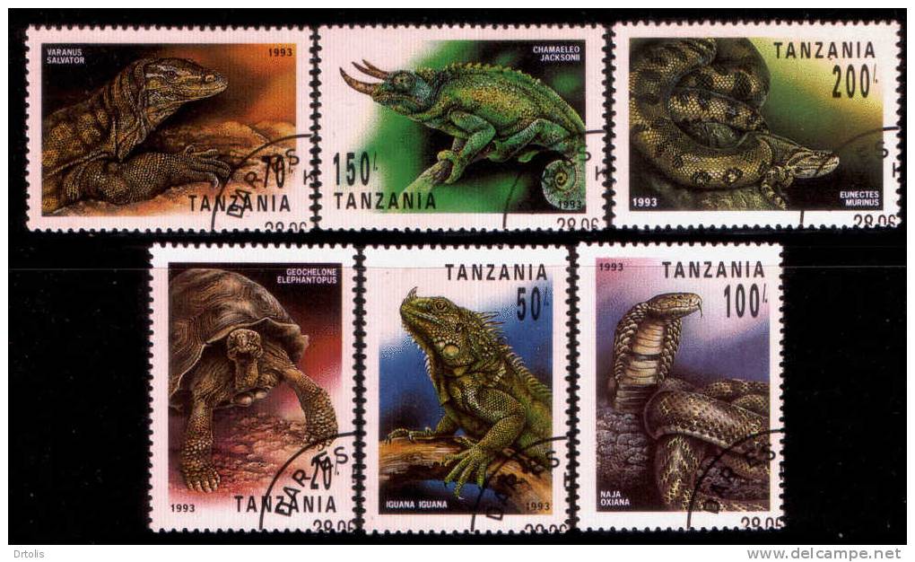 TANZANIA / SNAKES / CHAMELEON / TURTLES / 6 VF USED STAMPS . - Serpents