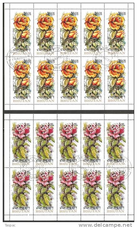 Bhutan 1973 Mi# 545-550 A Used - Sheets Of 10 - Roses - Bhoutan