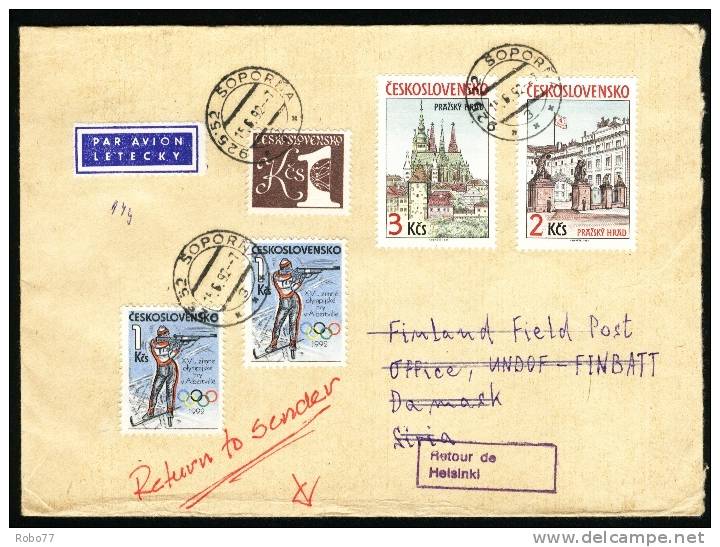 1992 Czechoslovakia Cover Sent To Finbatt UNDOF. Return To Sender. Soporna 15.6.92. (B04135) - Neufs