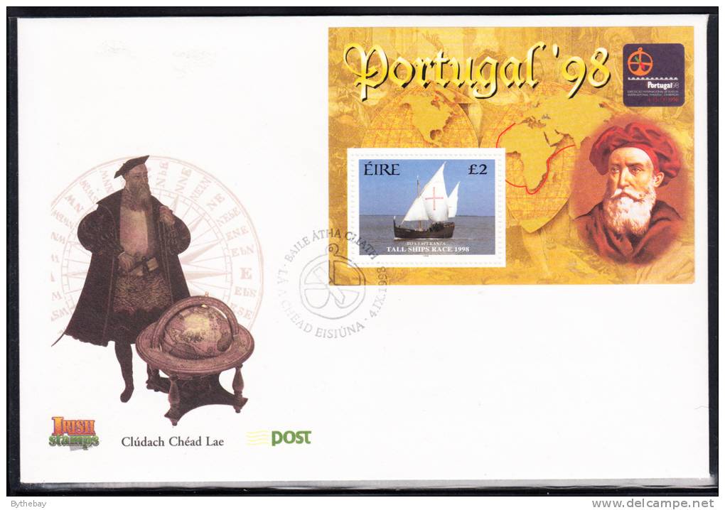 Ireland Scott #1145 FDC Souvenir Sheet Tall Ships Race 1998 - Portugal '98 Stamp Exhibition - FDC
