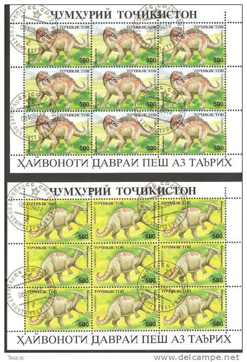 Tajikistan 1994 Mi# 50-57 Kleinbogen + Zd-Kleinbogen Used - 9 Mini Sheets - Prehistoric Animals - Tadschikistan