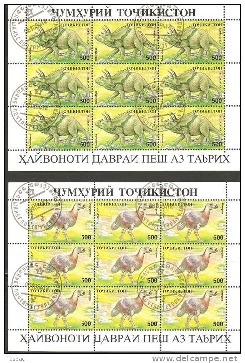 Tajikistan 1994 Mi# 50-57 Kleinbogen + Zd-Kleinbogen Used - 9 Mini Sheets - Prehistoric Animals - Tadschikistan