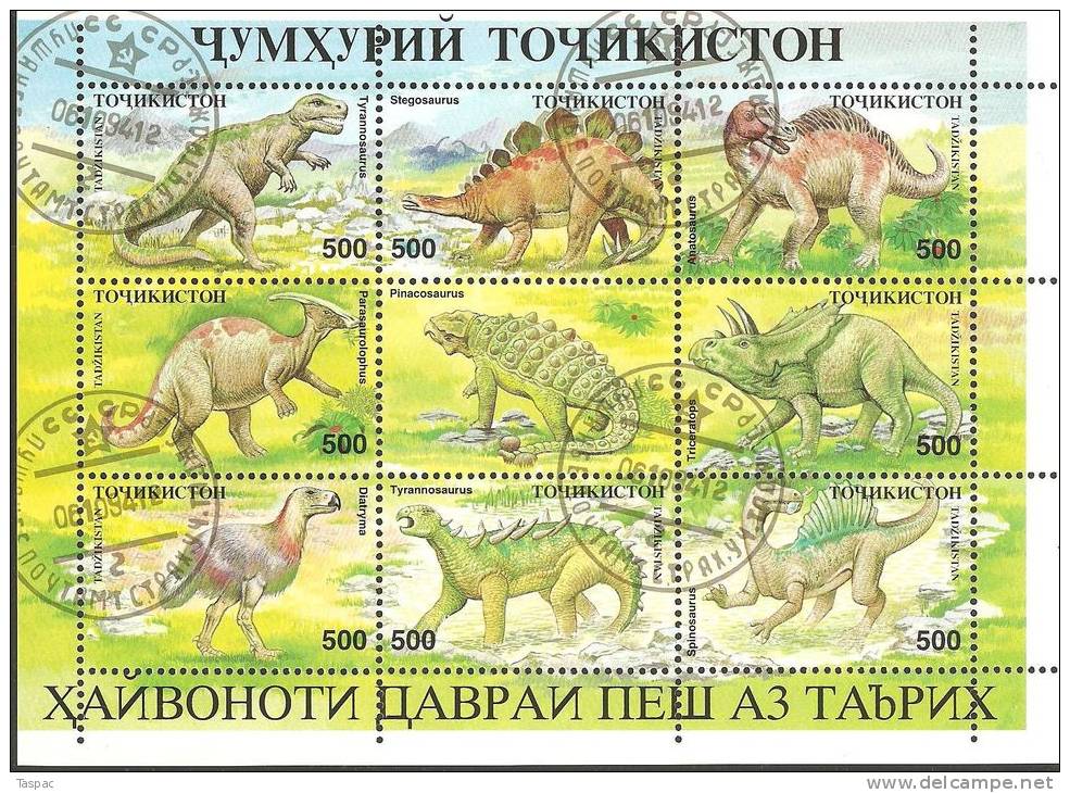 Tajikistan 1994 Mi# 50-57 Kleinbogen + Zd-Kleinbogen Used - 9 Mini Sheets - Prehistoric Animals - Tadzjikistan