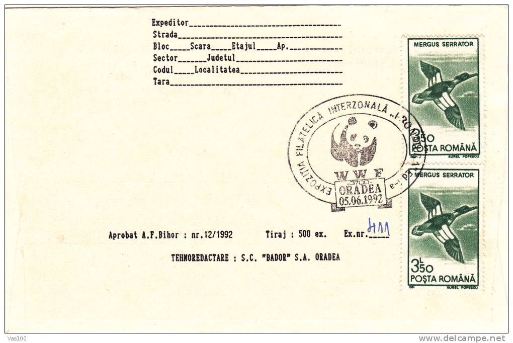 BEARS OURS, W.W.F, PELICAN 1992 SPECIAL COVER OBLITERATION CONCORDANTE ORADEA-ROMANIA - Ours