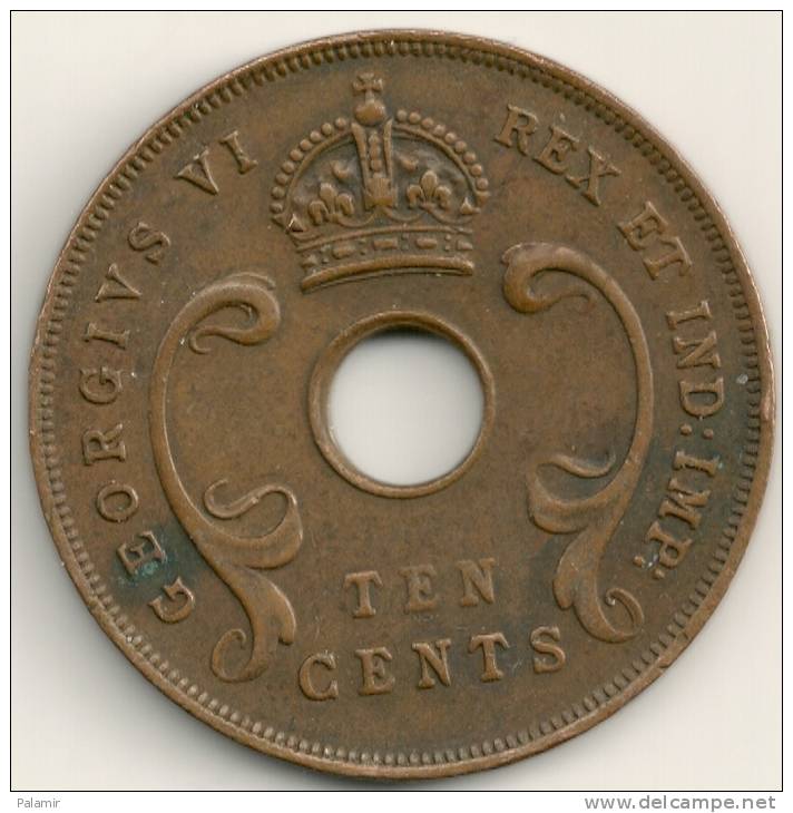 East Africa 10 Cents 1943 SA -  KM#26.2 - British Colony