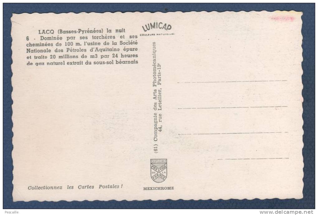 64  PYRENEES ATLANTIQUES - CP LACQ LA NUIT - LUMICAP N°6 - Lacq