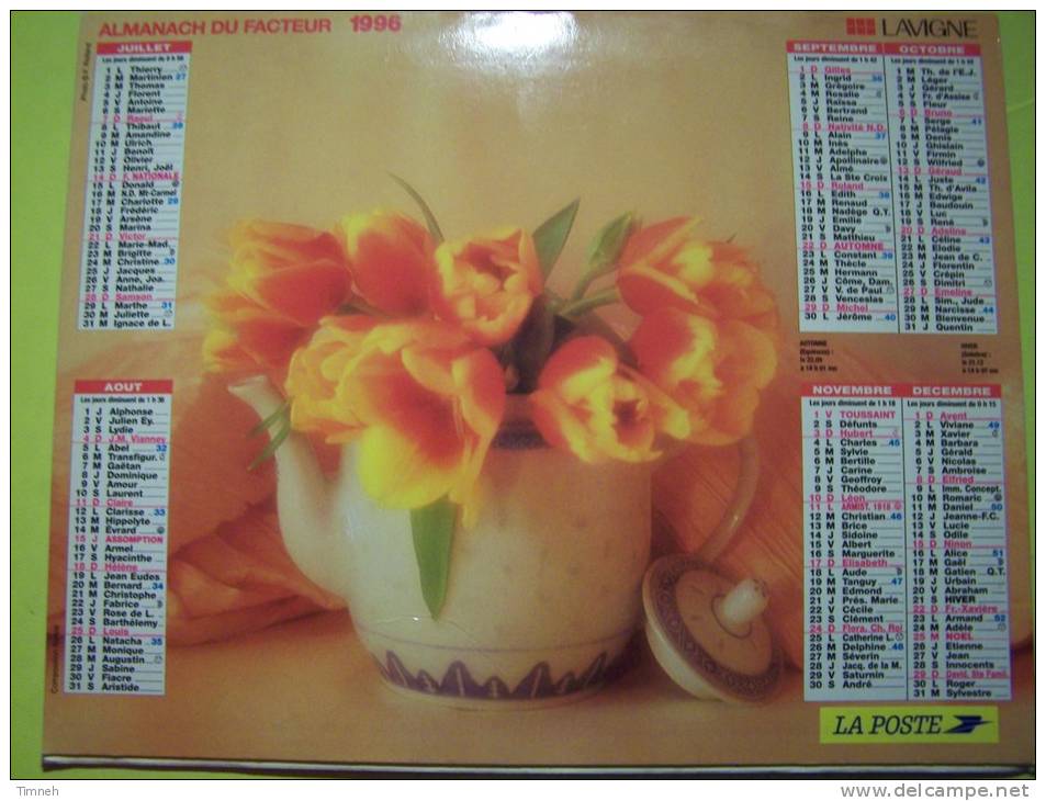 Almanach Du Facteur 1996 - FLEURS - VOSGES  N°88 - LAVIGNE - LA POSTE - Grand Format : 1991-00