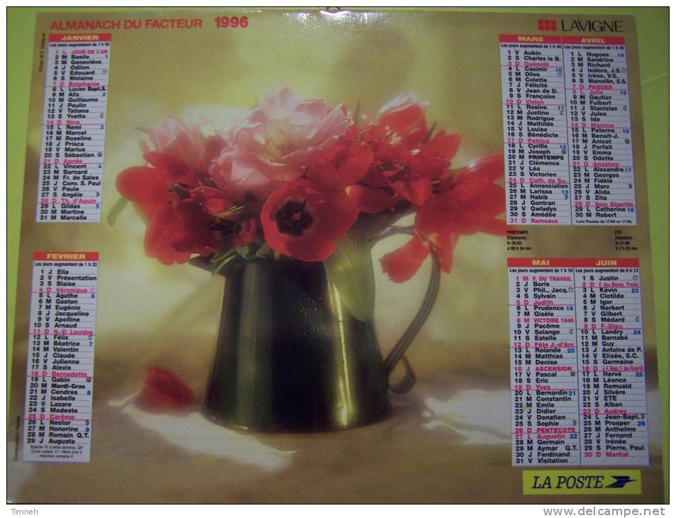 Almanach Du Facteur 1996 - FLEURS - VOSGES  N°88 - LAVIGNE - LA POSTE - Grand Format : 1991-00