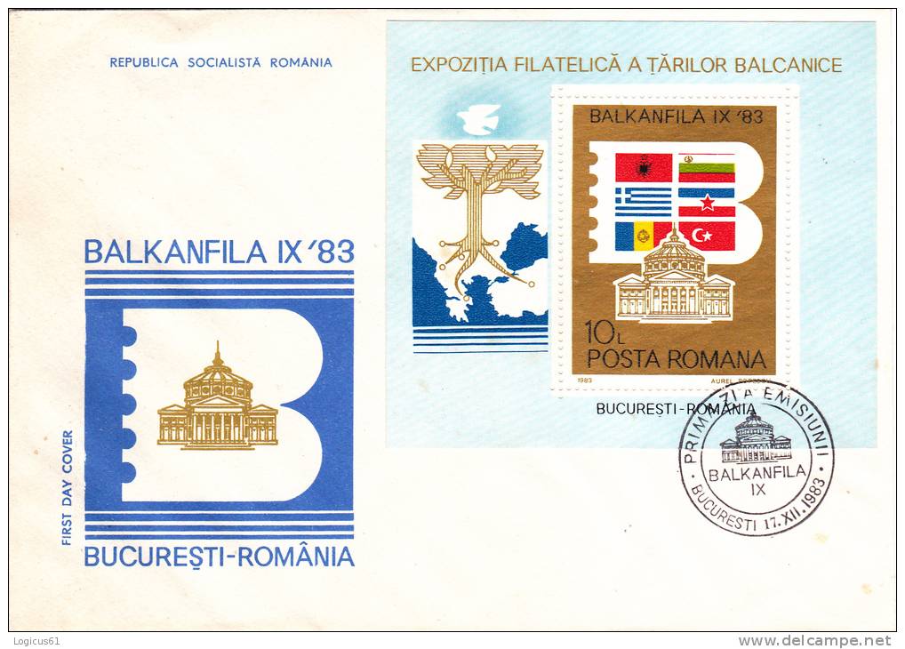 ROMANIA: BALKANFILA, FDC, Cover, PREMIER JOUR 1983 BUCHAREST. - ...-1858 Prefilatelia