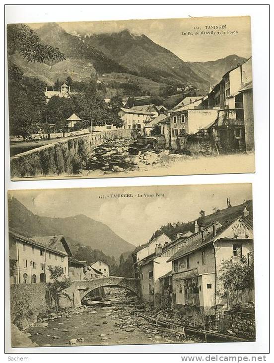 74 TANINGES 2 Cartes Maisons Vieux Pont  1914 Et Maisons Pic Marcelly  1914   /D1-2012 - Taninges