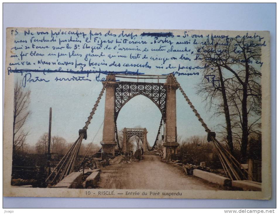 RISCLE  (Gers)  :  Entrée Du Pont Suspendu  -  Carte Colorisée - Riscle