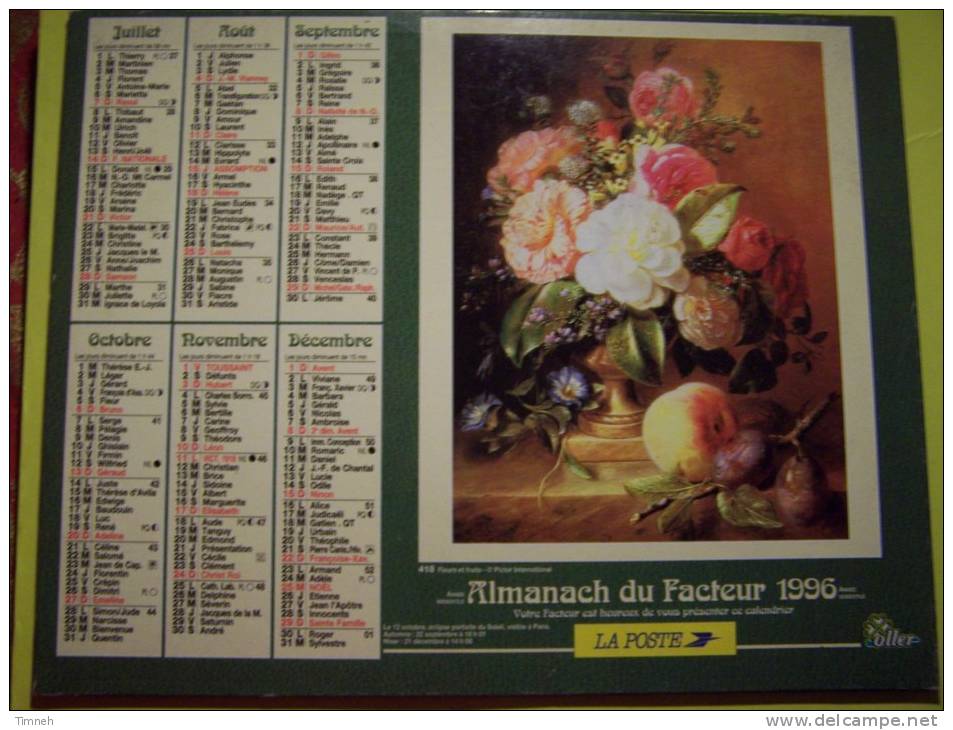 Almanach Du Facteur 1996 Panier Fleurs Fruits - Vosges N°88  OLLER  - LA POSTE - Grand Format : 1991-00