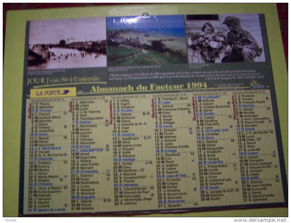 Almanach Du Facteur 1994 JOUR J 6 JUIN 1944- Vosges N°88  OLLER  - LA POSTE - Tamaño Grande : 1991-00