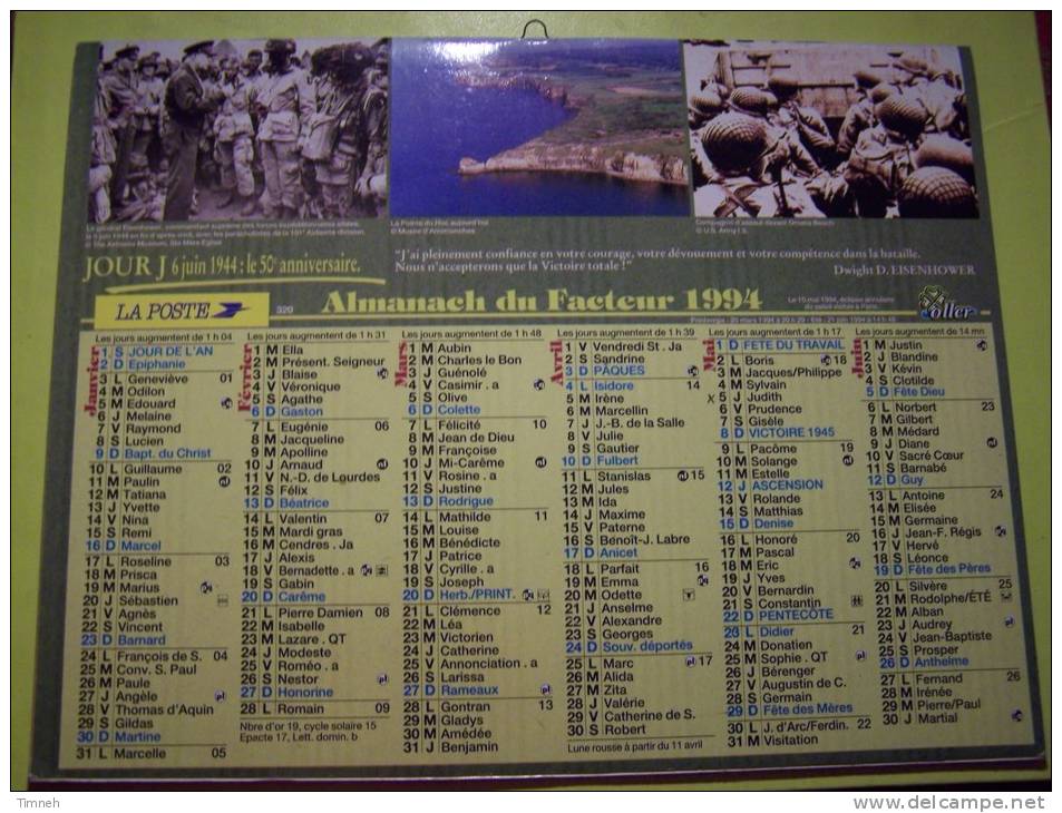 Almanach Du Facteur 1994 JOUR J 6 JUIN 1944- Vosges N°88  OLLER  - LA POSTE - Grand Format : 1991-00