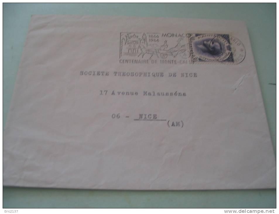 FLAMME CENTENAIRE DE MONTE-CARLO ...16-10-1966 - Franking Machines (EMA)