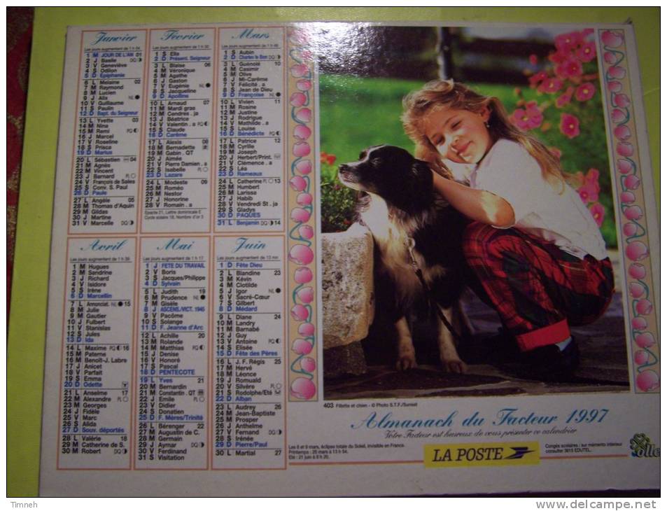 Almanach Du Facteur 1997 Fillette Et Chien Poney Shetland - Vosges N°88  OLLER  - LA POSTE - Grand Format : 1991-00