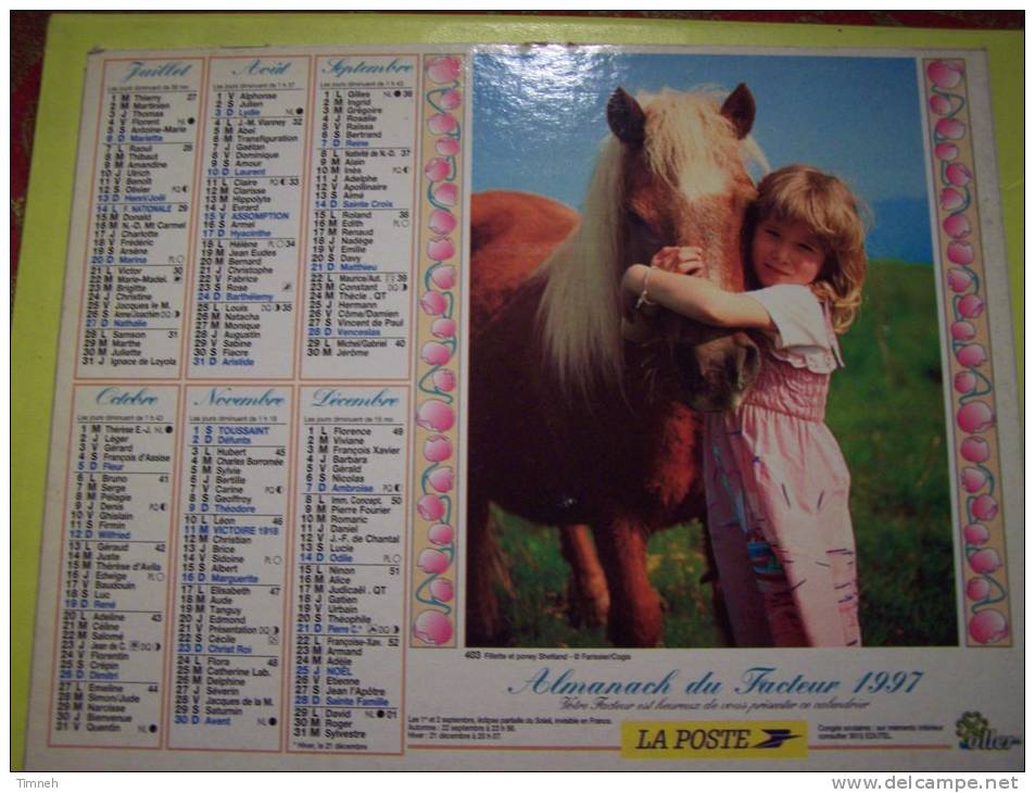 Almanach Du Facteur 1997 Fillette Et Chien Poney Shetland - Vosges N°88  OLLER  - LA POSTE - Grand Format : 1991-00