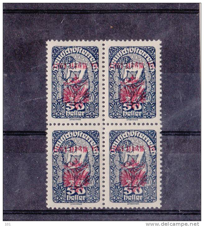 1920 LOKALAUSGABE 50 HELLER ** AUFDRUCK KOPFSTEHEND TYPE II 4ER -BLOCK SELTEN ZU BEKOMMEN ** - Unused Stamps