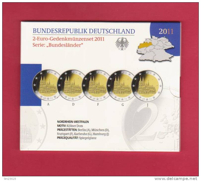 BRD - 2 Euro - Gedenkmünzenset 2011 - Serie "Bundesländer - Kölner Dom - Spiegelglanz - Proof - SS - Deutschland