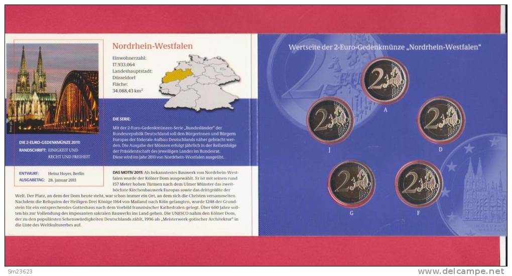 BRD - 2 Euro - Gedenkmünzenset 2011 - Serie "Bundesländer - Kölner Dom - Spiegelglanz - Proof - SS - Deutschland