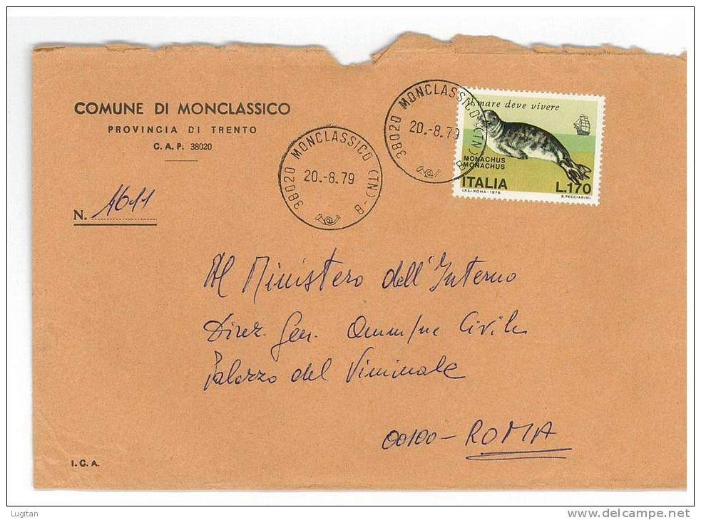 MONCLASSICO CAP 38020 - TRENTO  - ANNO 1979 - LS - TRENTINO A.A. -TEMATICA COMUNI D'ITALIA - STORIA POSTALE - Macchine Per Obliterare (EMA)