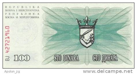 BOSNIA:  100 000 Dinara On 100 Dinara, 1993 UNC *P56c * 16mm High Green Zeroes - 24.12.1993 - Bosnia And Herzegovina