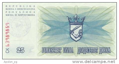 BOSNIA:  25 000 Dinara On 25 Dinara, 1993 UNC *P54c * 16mm High Green Zeroes - 24.12.1993 - Bosnië En Herzegovina