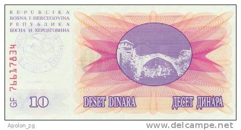 BOSNIA:  10 000 Dinara On 10 Dinara, 1993 UNC *P-53c *16mm High Green Zeroes - 24.12.1993 - Bosnien-Herzegowina