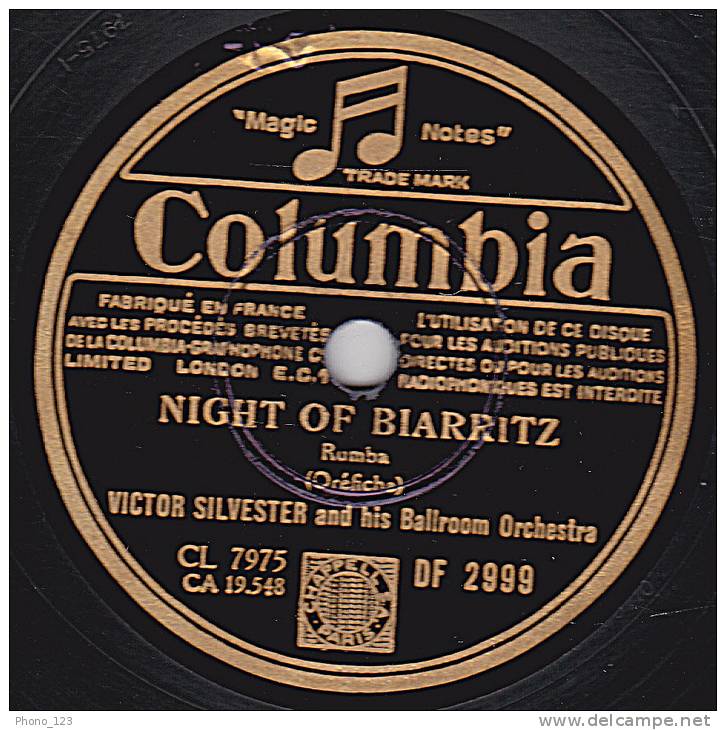 78 Tours - Columbia DF 2999 - VICTOR SILVESTER - AMOR? AMOR - NIGHT OF BIARRITZ - 78 T - Discos Para Fonógrafos