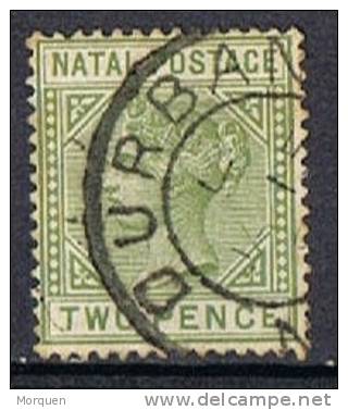 Sello 2 P. Verde NATAL 1882, Plate 1, Fechador DURBAN, Yvert Num 45 º - Natal (1857-1909)