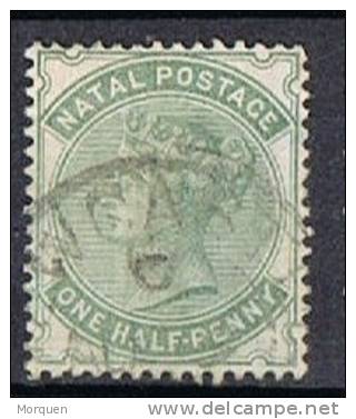 Sello 1/2 P. Verde NATAL 1882, Fil CA, Fechador NEWCASTLE, Yvert Num 43 º - Natal (1857-1909)
