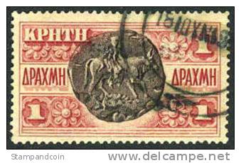 Crete #80 Used 1d Zeus As Bull On Coin From 1905 - Crète