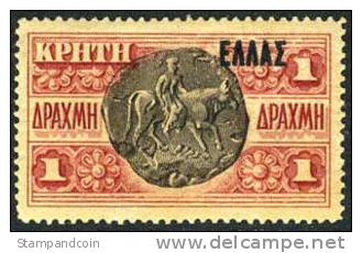 Crete #92 XF Mint Hinged 1d Overprint From 1908 - Crète