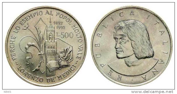 ITALY - REPUBBLICA ITALIANA ANNO 1992 - LORENZO IL MAGNIFICO Lire 500  In Argento  FDC - Gedenkmünzen