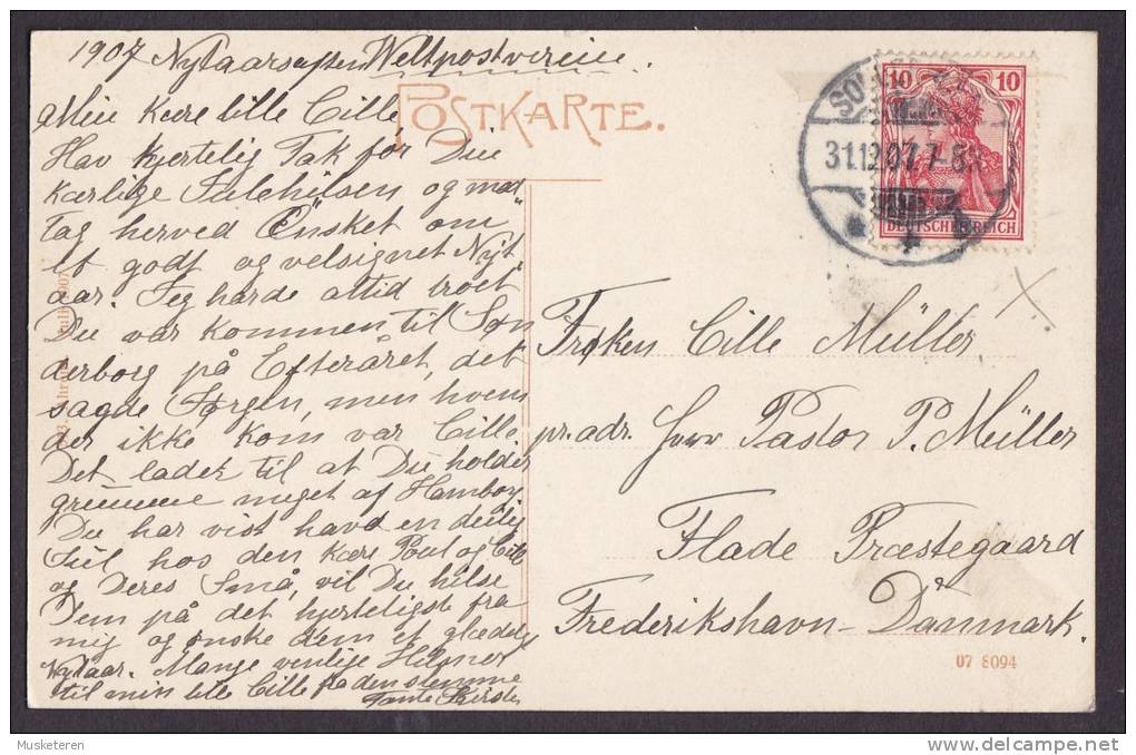 Germany Deutsch Reich PPC Sandbjerg Slot Ved Stranden SONDERBURG 1907 FREDERIKSHAVN Denmark Germania Stamp (2 Scans) - Nordschleswig