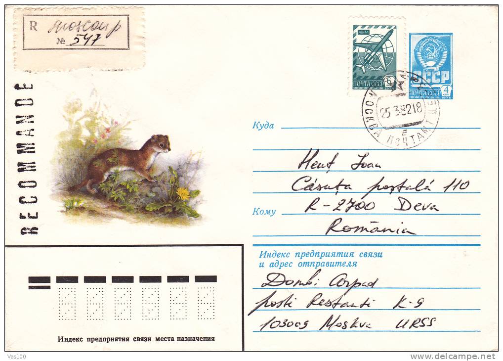 ANIMAL RODENTS,RONGEURS, MARTES 1985 REGISTRED COVER STATIONERY ENTIER POSTAL RUSSIA. - Rodents