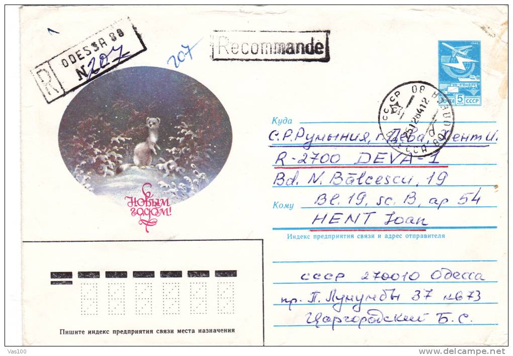 ANIMAL RODENTS,RONGEURS, MARTES 1984  REGISTRED COVER STATIONERY ENTIER POSTAL RUSSIA. - Roedores
