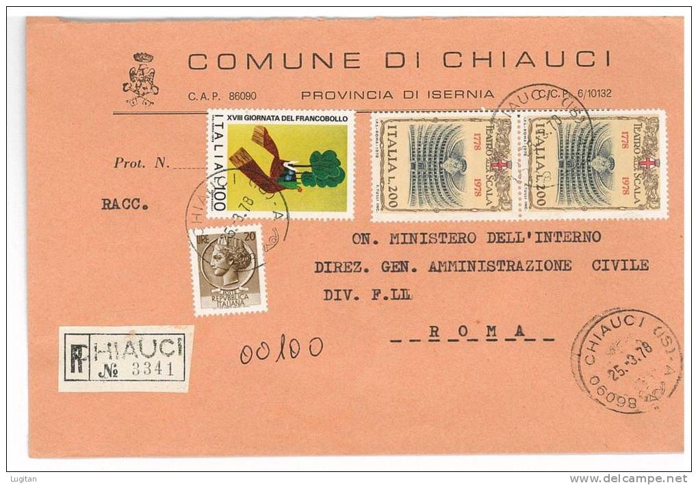 CHIAUCI CAP 86090 PROV. ISERNIA  - ANNO 1978 - R - MOLISE -TEMATICA COMUNI D'ITALIA - STORIA POSTALE - Macchine Per Obliterare (EMA)