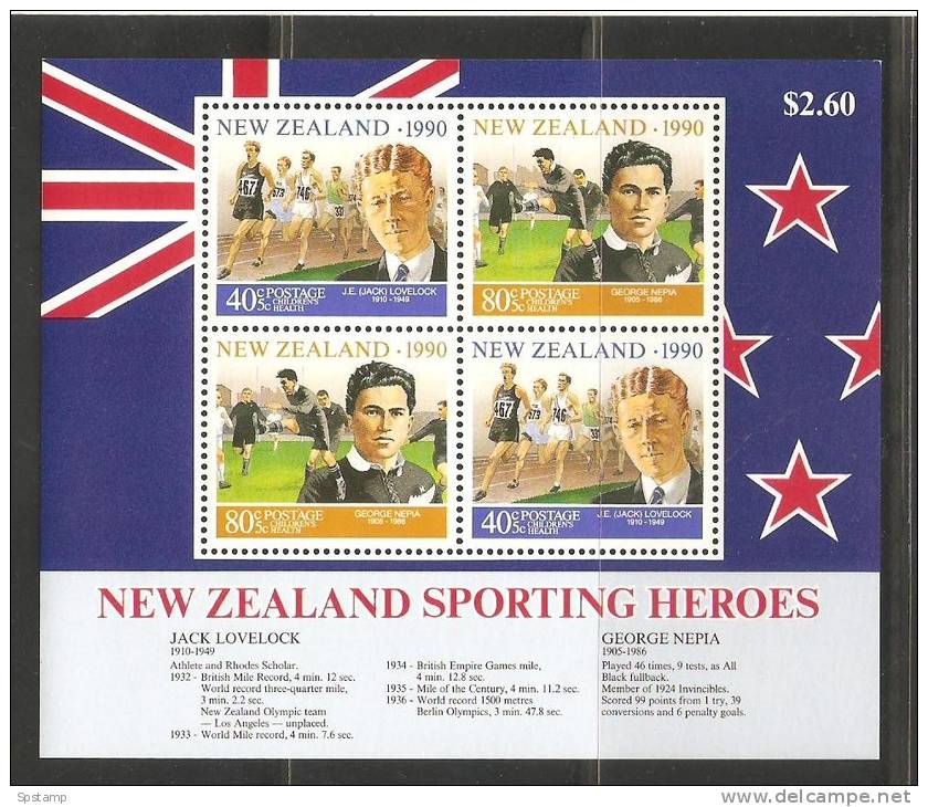 New Zealand 1990 Health Charity Miniature Sheet Sporting Heroes MNH - Unused Stamps