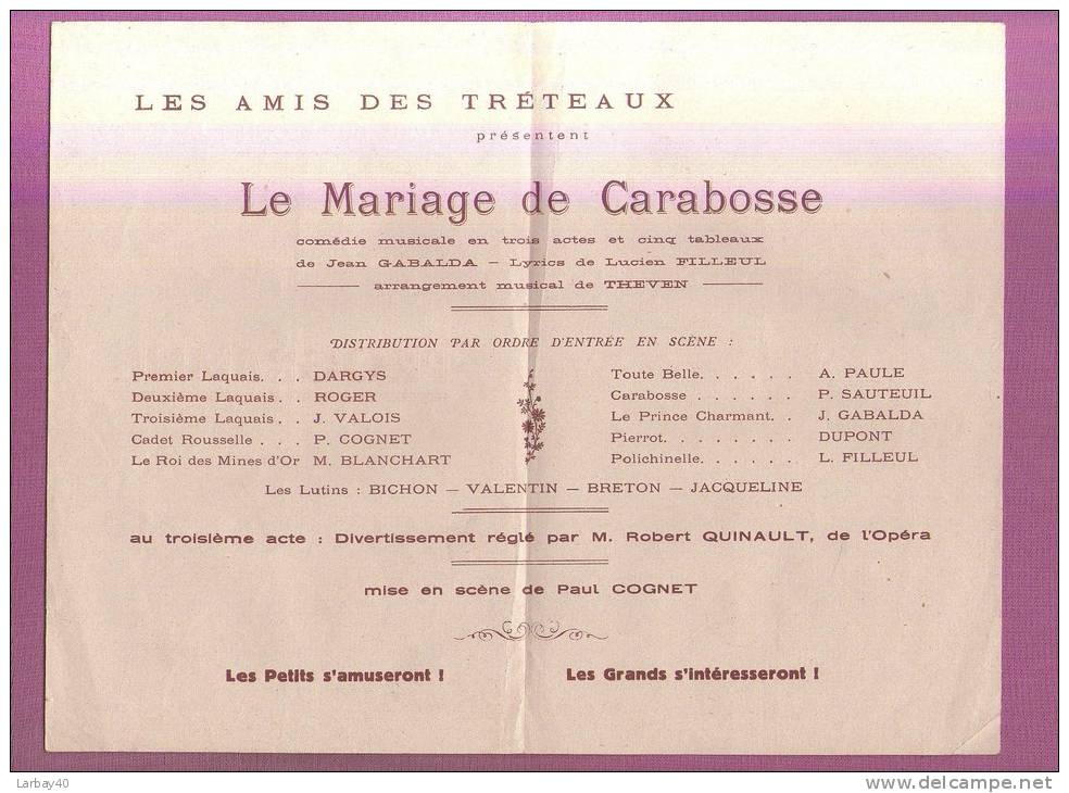 Programme Secours National  Le Mariage De Carabosse - Programmes