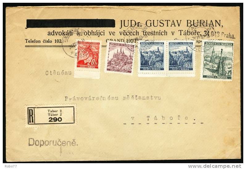 1940 Bohemia &amp; Moravia Registered Letter, Cover. Tabor 2, 24.VII.40. (D03047) - Brieven En Documenten