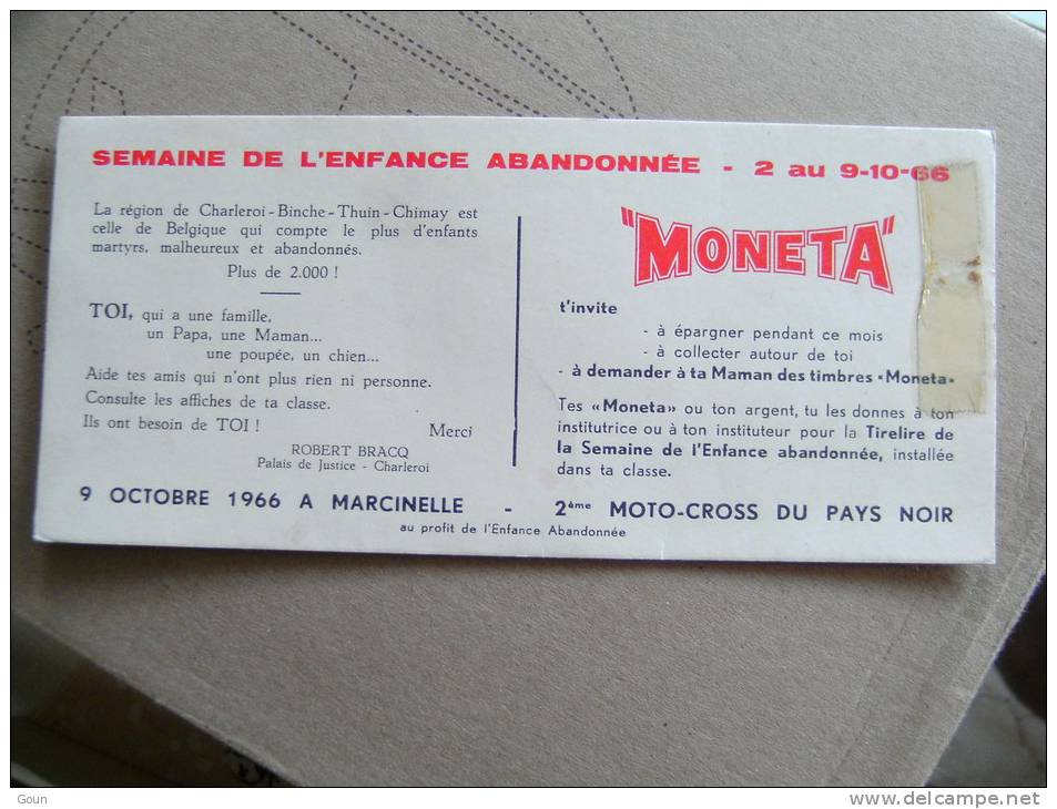 A-A Buvard - Vloeipapier  Semaine De L'enfance Abandonnée 1966 Moneta Marcinelle Moto Cross Du Pays Noir - Drogisterij En Apotheek